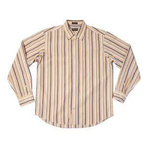 Vintage St Johns Bay Button Up Shirt Mens S Orange Striped 80s 2 Ply Long Sleeve